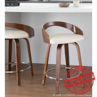 Lumisource B24-GROTTOR WLCR2 Grotto Mid-Century Modern Counter Stool with Swivel in Walnut with Cream Faux Leather - Set of 2